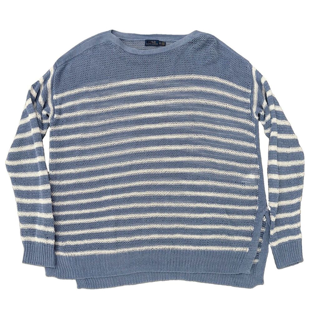 Polo Ralph Lauren Womenβs Striped Linen Sweater Size XL Light Blue